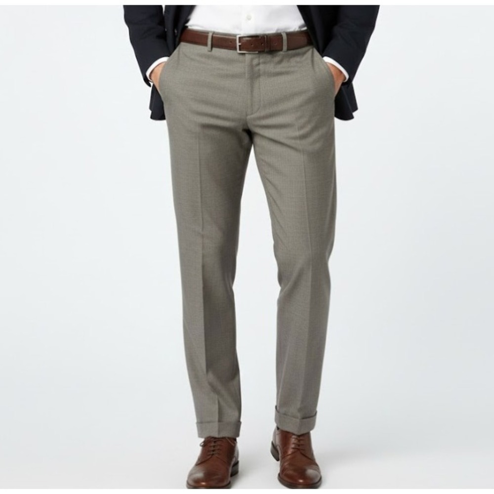 Tasso Elba Men's Wool Dress‎ Pants Tan Waist 36 Inseam 34 Flat Front
